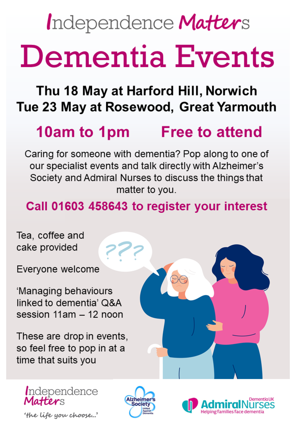 Join us in May for our dementia events at Rosewood and Harford Hill
